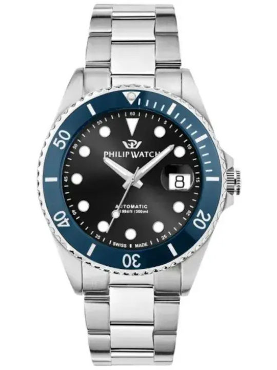 Philip Watch Caribe Men's Automatic Watch with Silver Metal Bracelet