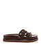 Deri Damen Flache Sandalen Flatforms Braun