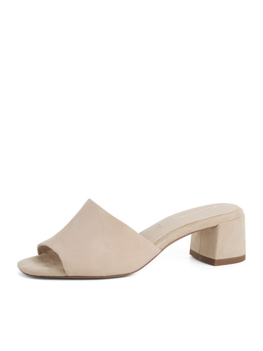 Leather Mules with Low Heel in Pink Colour