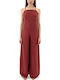 Women's Linen Off-Shoulder One-Piece Jumpsuit Red