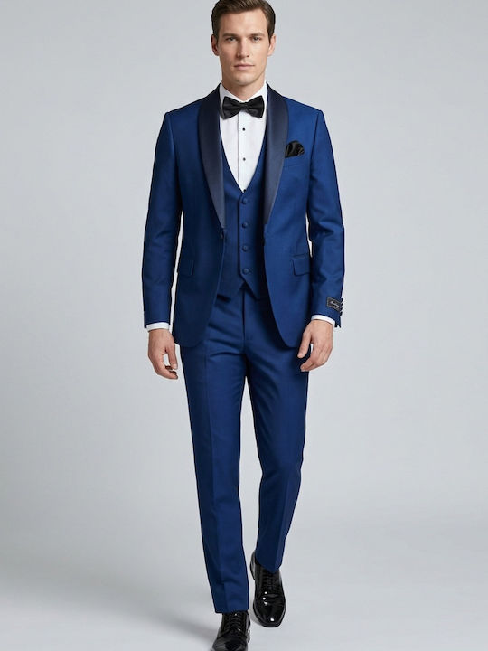 Guy Laroche Men's Groom's Suit with Vest Blue