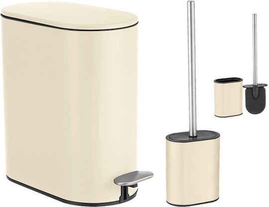 Sidirela Plastic Set Bathroom Brush And Trash Can 5lt Beige