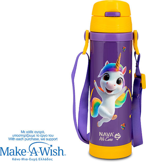 Nava We Care Edelstahl Thermosflasche 500ml Lila Einhorn mit Stroh