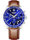Men's Watch 22mm Battery Chronograph with Brown Leather Strap