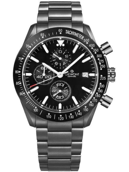 Giewont Herrenuhr 44mm Chronograph Batterie mit Schwarz Metall-Armband
