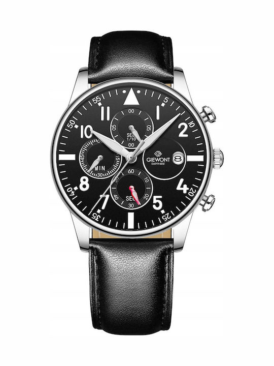 Men's Watch 42mm Chronograph Battery with Black Leather Strap