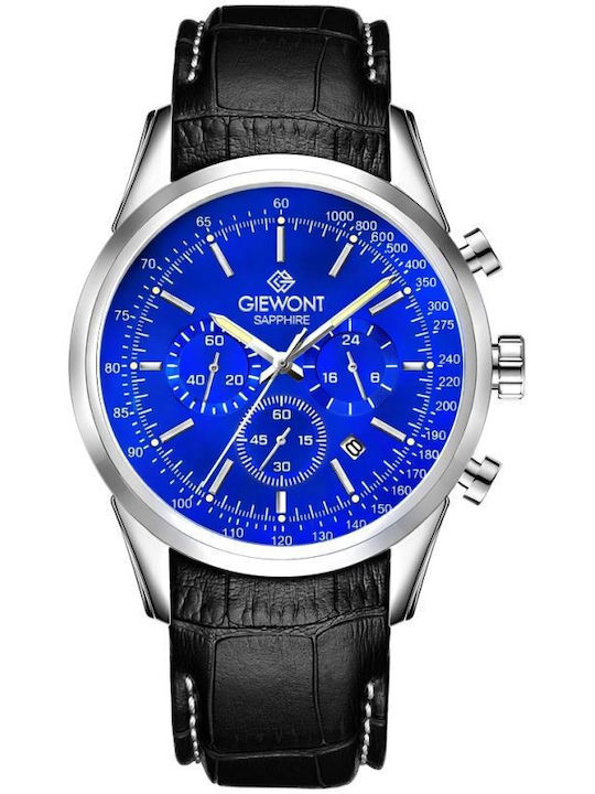 Giewont Herrenuhr 47mm Chronograph Batterie mit Silber Lederriemen