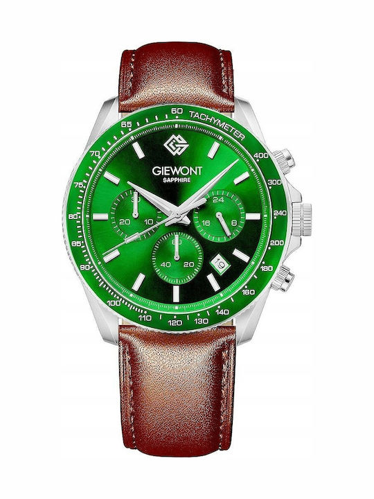 Men's Watch 44mm Battery Chronograph with Brown Leather Strap