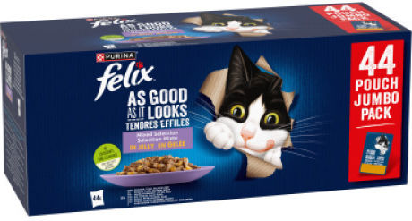 Felix Υγρή Τροφή για Γάτες με Τόνο, Βοδινό, Κοτόπουλο και Σολομό 44x85gr