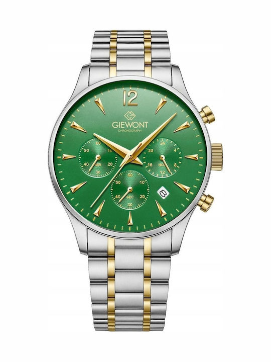 Giewont Herrenuhren 42mm Chronograph Batterie mit Grünem Metall-Armband