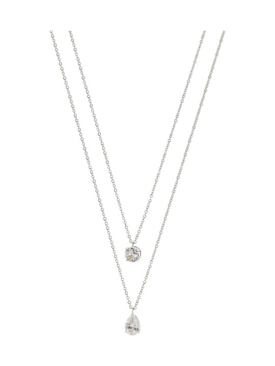 Loisir Double Necklace with Heart Design Made of Steel with Zircon