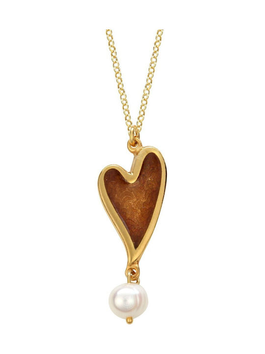 VTJ Necklace with Heart Design from Silver with Brown Pearls