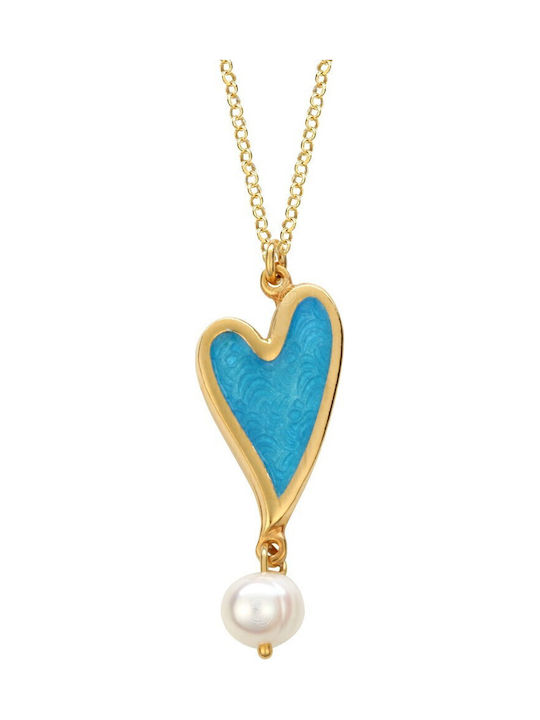 VTJ Necklace With Heart Design In Silver With Light Blue Pearls