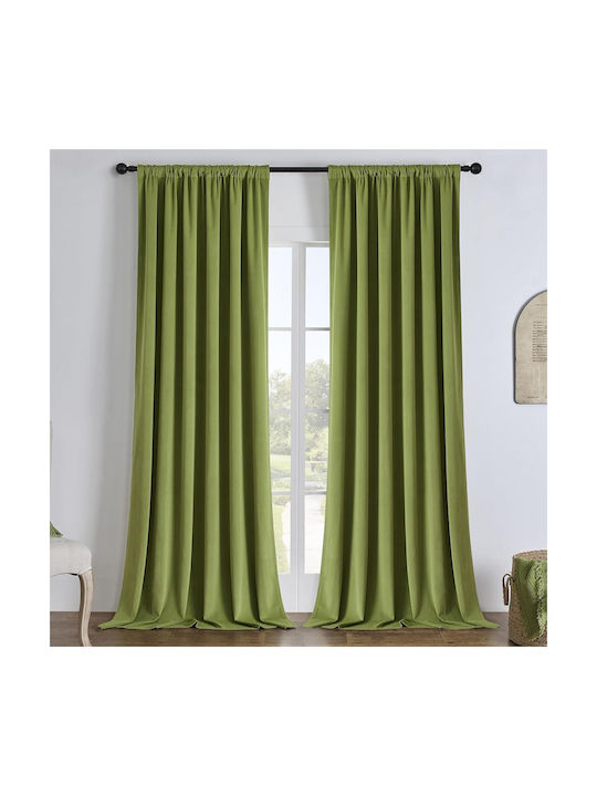 Joydeco Комплект Затъмняващи Пердета И Завеси С Копчета Зелен 140x240см