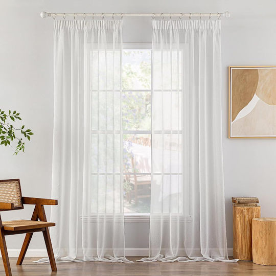 Miulee Σετ Κουρτίνες με Τρέσα White 140x260εκ.