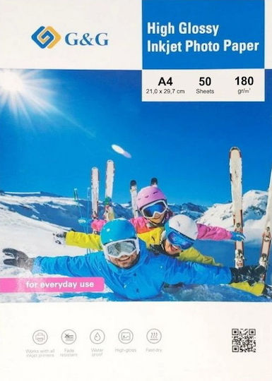 G&G Hârtie Foto Gloss 180g/m² pentru Imprimante cu Jet de Cerneală 50 Foi