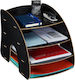 Relaxdays Schreibtischorganisator 4 Fächer MDF Schwarz 27x25,5x34,5 cm