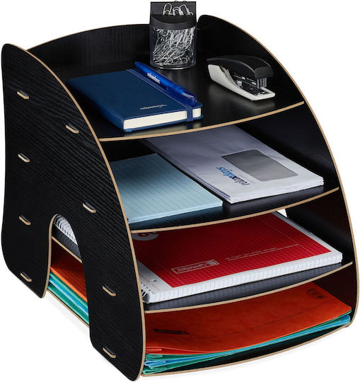 Relaxdays Schreibtischorganisator 4 Fächer MDF Schwarz 27x25,5x34,5 cm