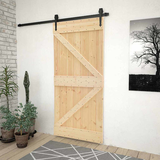Συρόμενη Πόρτα Φυσικό Μαύρο 100 X 210 Cm Μασίφ Ξύλο Πεύκου 3444865 Καφέ
