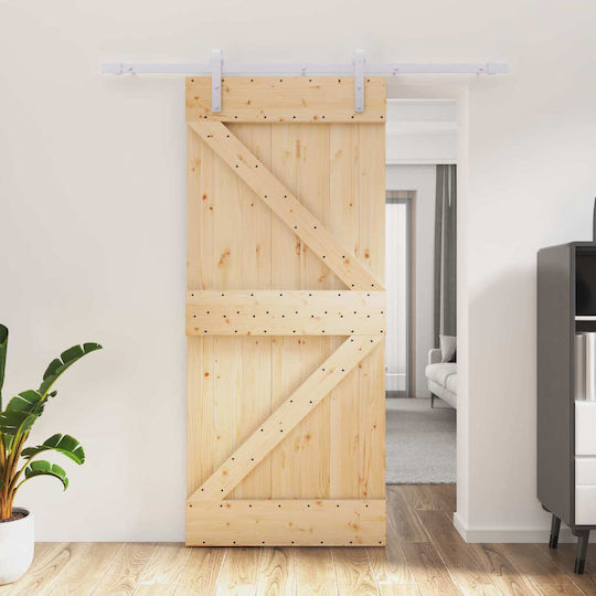 Συρόμενη Πόρτα Φυσικό Λευκό 90 X 210 Cm Μασίφ Ξύλο Πεύκου 3444932 Καφέ