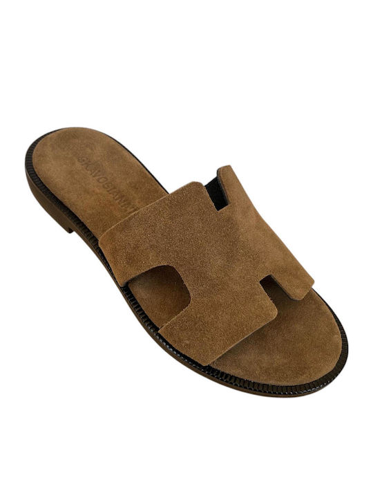 Leather Women's Flat Sandals Brown