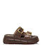 Leder Flache Sandalen Für Damen Braun