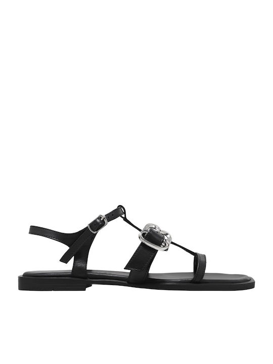 Leather Women's Flat Sandals Black