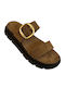 Leather Women's Flat Sandals Flatforms Brown
