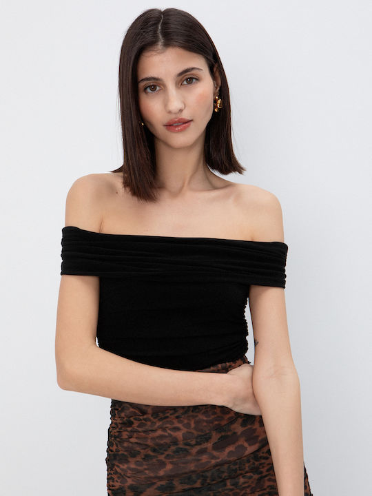 Damen Bluse Schulterfrei Schwarze