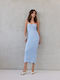 Midi Βραδινό Φόρεμα με Τούλι Baby Blue