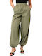 Women's Fabric Cargo Trousers in Balloon Leg Style Khaki