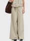Women's High Rise Fabric Trousers in Wide Leg Light Olive