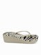 Women's Flip Flops with Beige Zebra Platforms
