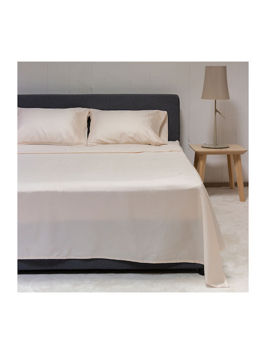 Naf Naf Unique Set Double Bed Sheets With Rubber Hugger 160x200+35cm Light Beige 4 Pieces