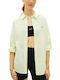 Μακρυμάνικο Γυναικείο Λινό Πουκάμισο Faded Lime/stripe Green Ριγέ