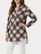 Long Sleeve Women's Shirt Beige Black Bordeaux
