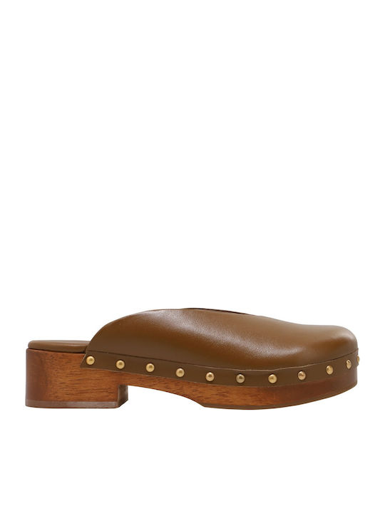 Flat Δερμάτινα Mules σε Ταμπά Χρώμα