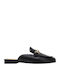 Flat Leather Mules in Black Colour