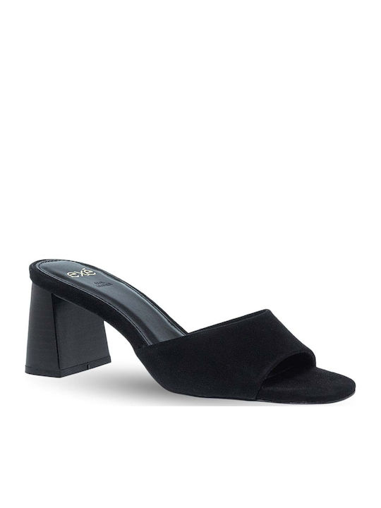 Leather Mules With Heel In Black Colour