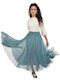 High Waist Maxi Skirt with Light Blue Tulle