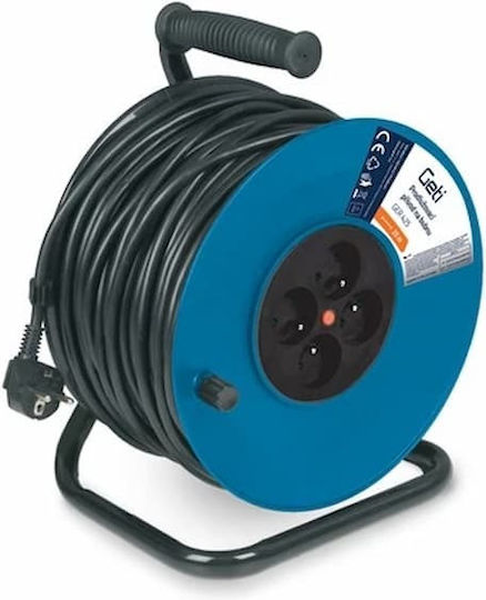 Geti Extension Cord Reel 4 Sockets with 25m Cable Cross Section 3 x 1mm² and Grounding