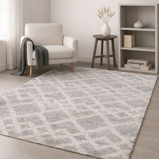 Shaggy Geometric Rug Rectangular Cream Grey 120x170cm
