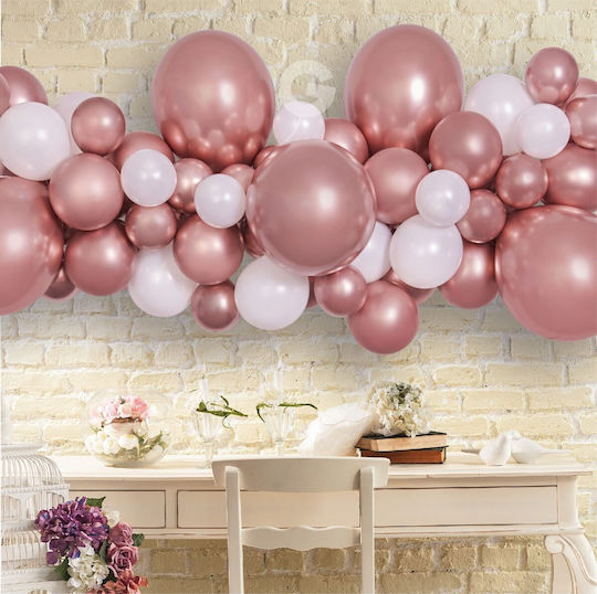 Σύνθεση με 65 Μπαλόνια Βάπτισης Ροζ Χρυσά Rosegold Γιρλάντα