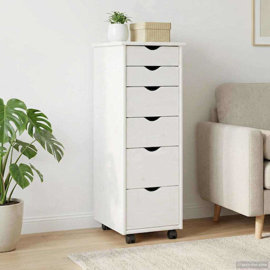 Office Drawer Made of Solid Wood with Wheels White 34x39x93.5cm