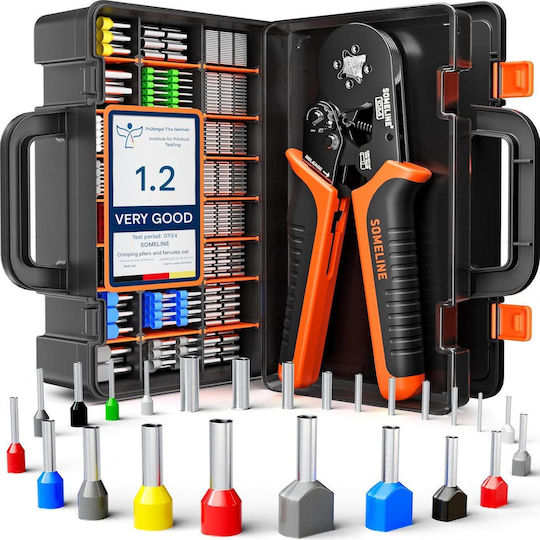 Cleste Sertizat Patrat Someline 1415 Pentru Papuci Izolați 0.25-10 Mm² 24 Tipuri Reglare Automată Mecanism Cu Clichet Profesional Fălci Pătrate Forță Reglabilă Mâner Din Nylon Cupru Cositorit În Cutie De Depozitare Transport