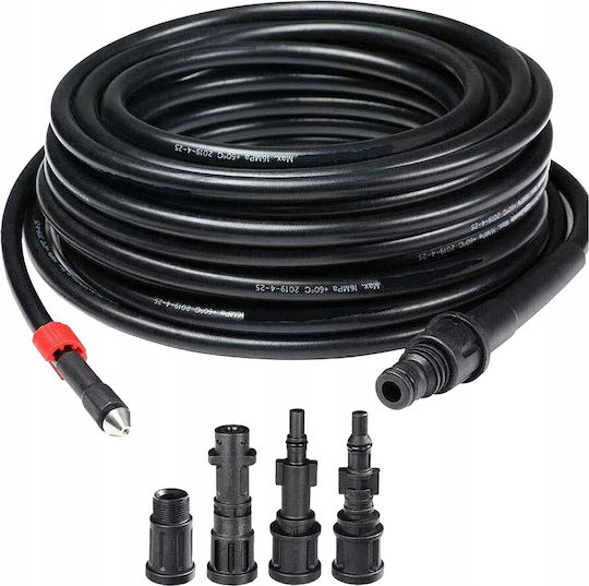 Furtun Desfundare Țevi Zola 15 M 160 Bar 4 Adaptoare Compatibil Cu Aparat De Spălat Cu Presiune Pvc Negru