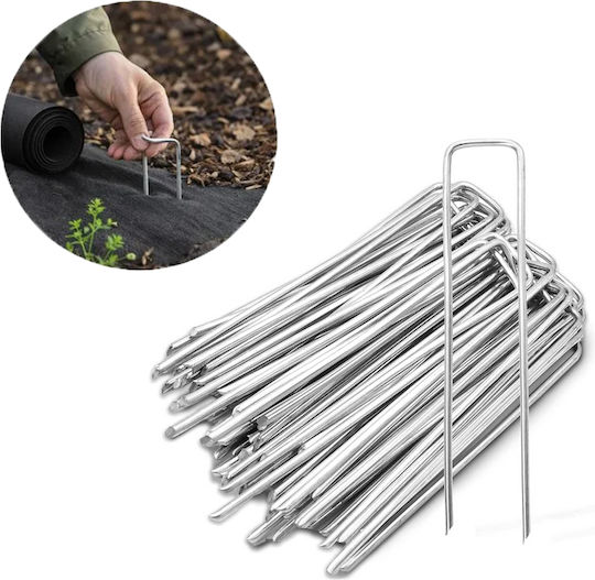 Set 50 Agrotextile Fixing Nails Zola U-shaped Galvanized Steel 2.2 X 40 X 100 Mm Silver