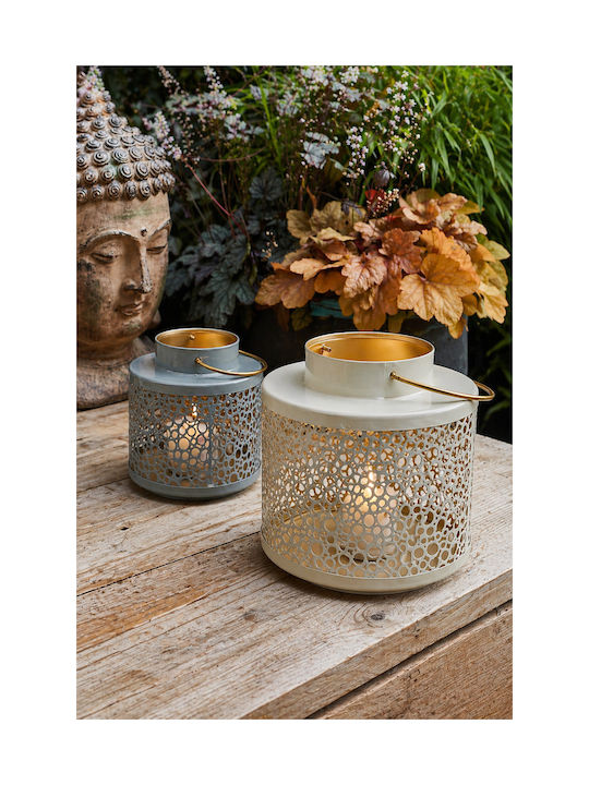 Kaemingk Metallic White Tabletop Lantern 19x11x20cm