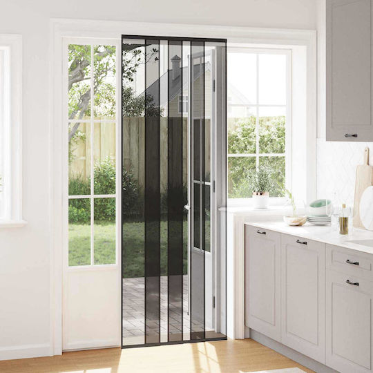 vidaXL Fixed Door Mosquito Net Made of Black Polyester With Frame
