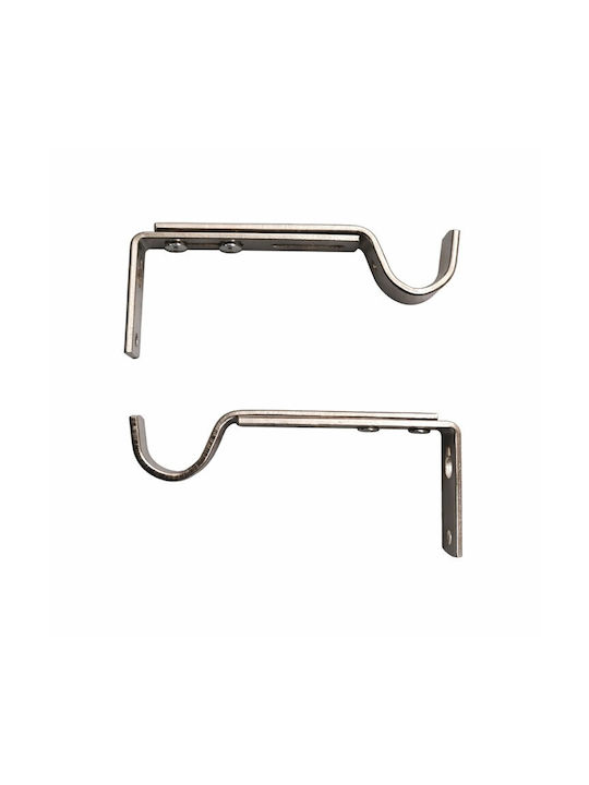 Curtain Rail Base Wall Metallic Silver 2 Pieces